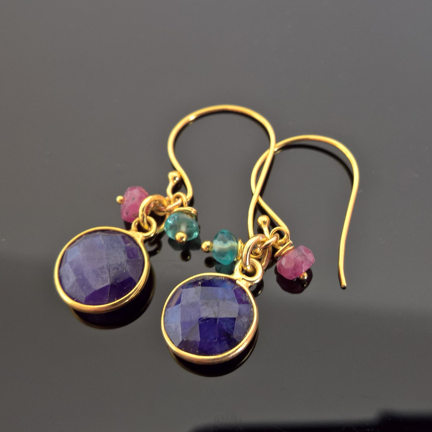 Blue sapphire gold vermeil silver dangle earrings