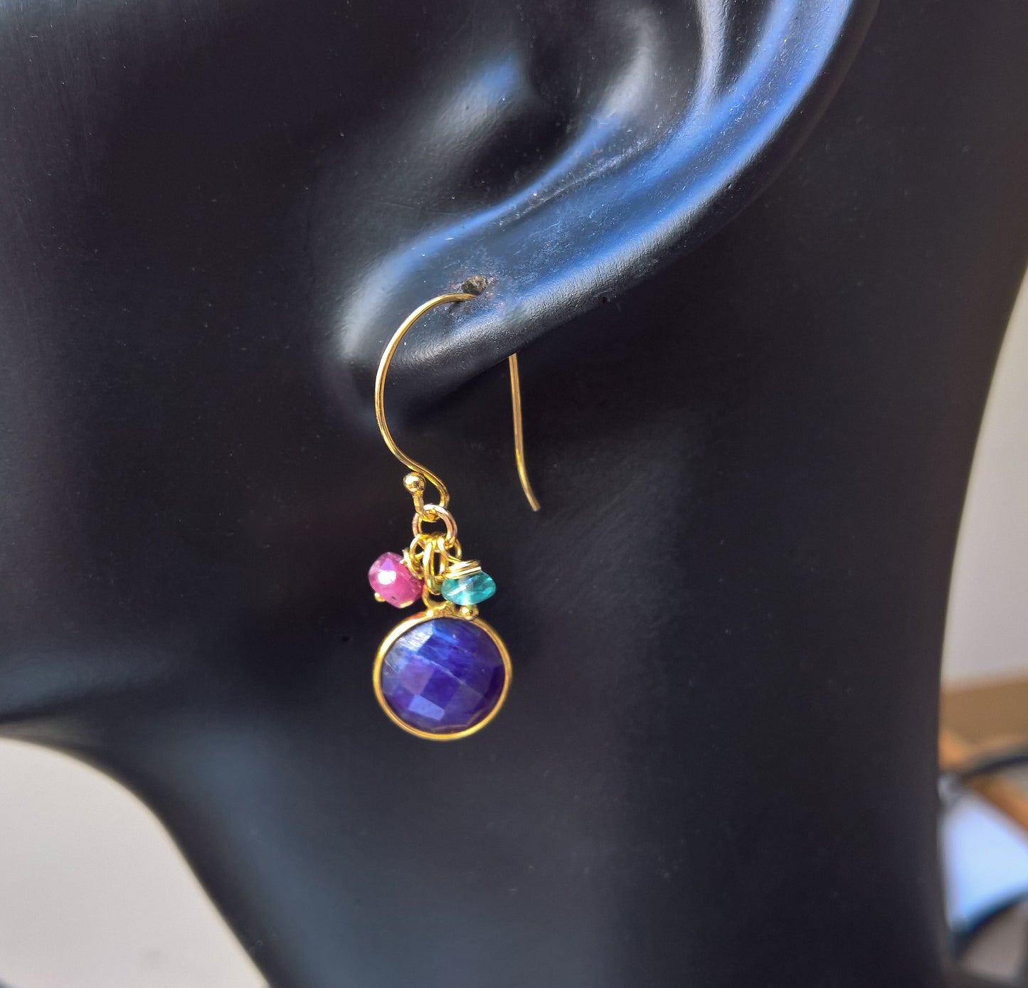 Blue sapphire gold vermeil silver dangle earrings