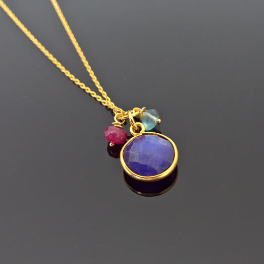 Blue sapphire circle pendant necklace in gold vermeil silver