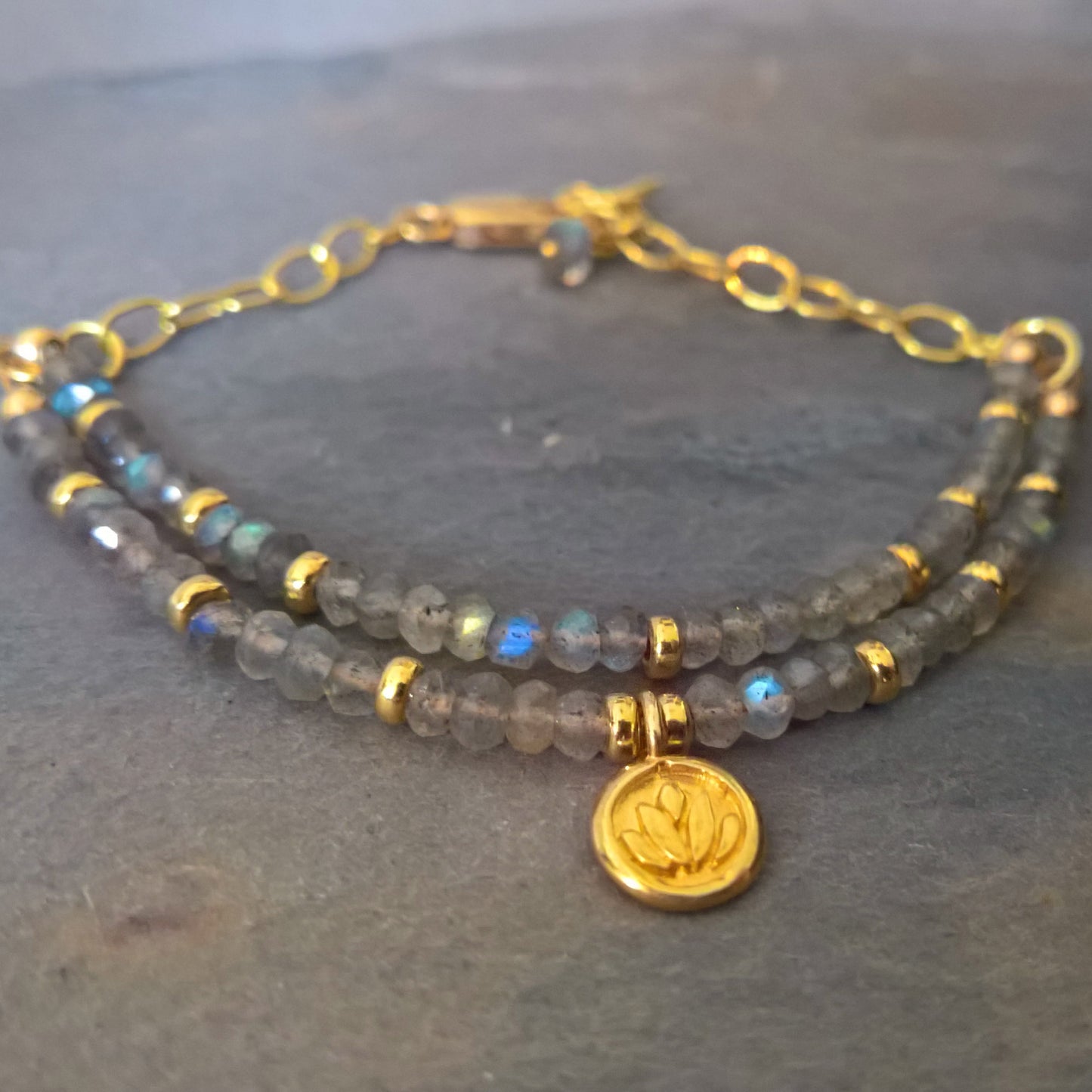 Labradorite lotus multi-strand bracelet