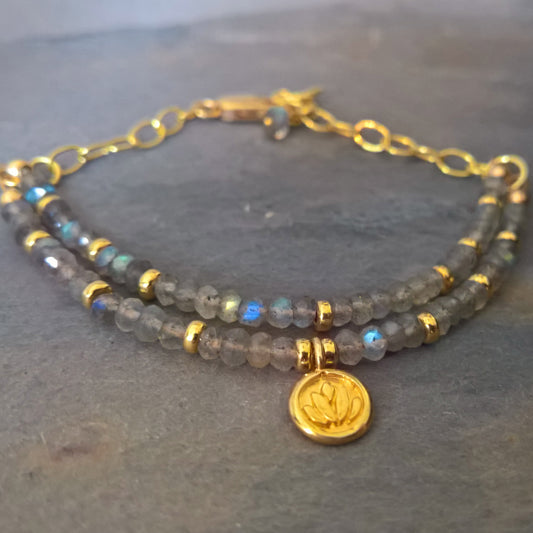 Labradorite lotus multi-strand bracelet