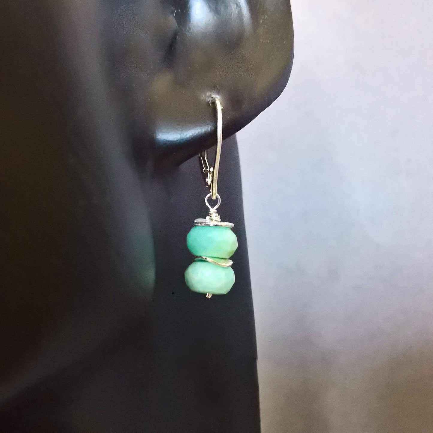 Peruvian blue opal sterling silver drop earrings