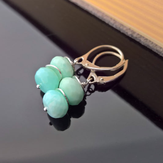 Peruvian blue opal sterling silver drop earrings