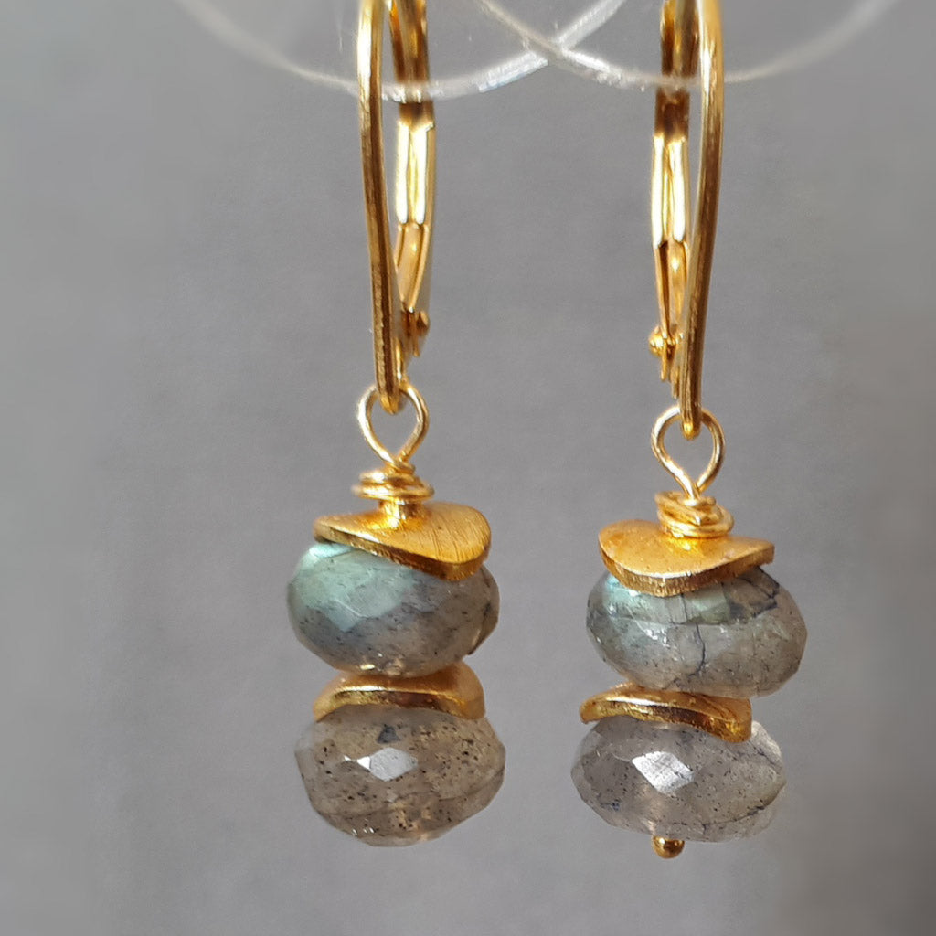 Labradorite dangle earrings in gold vermeil silver