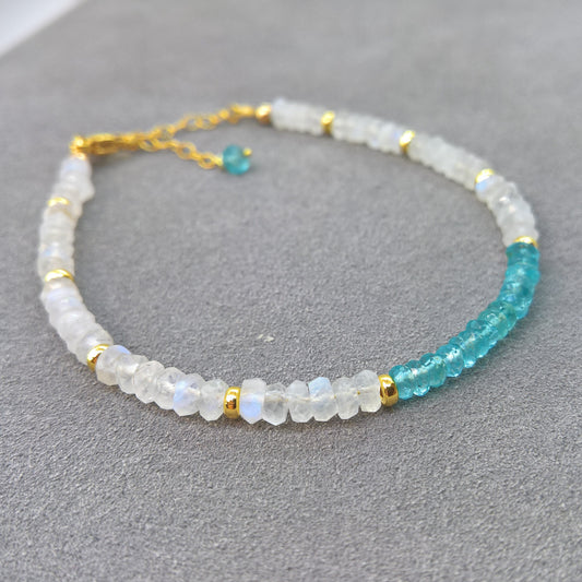 Moonstone apatite adjustable bracelet - dainty stacking bracelet