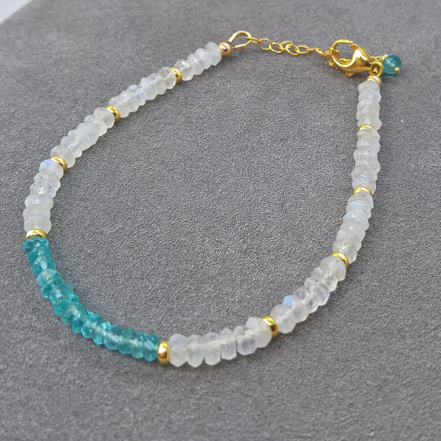 Moonstone apatite adjustable bracelet - dainty stacking bracelet