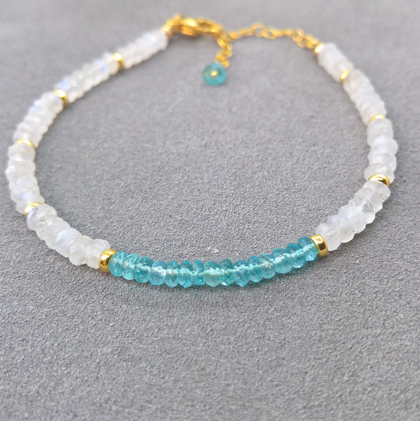 Moonstone apatite adjustable bracelet - dainty stacking bracelet