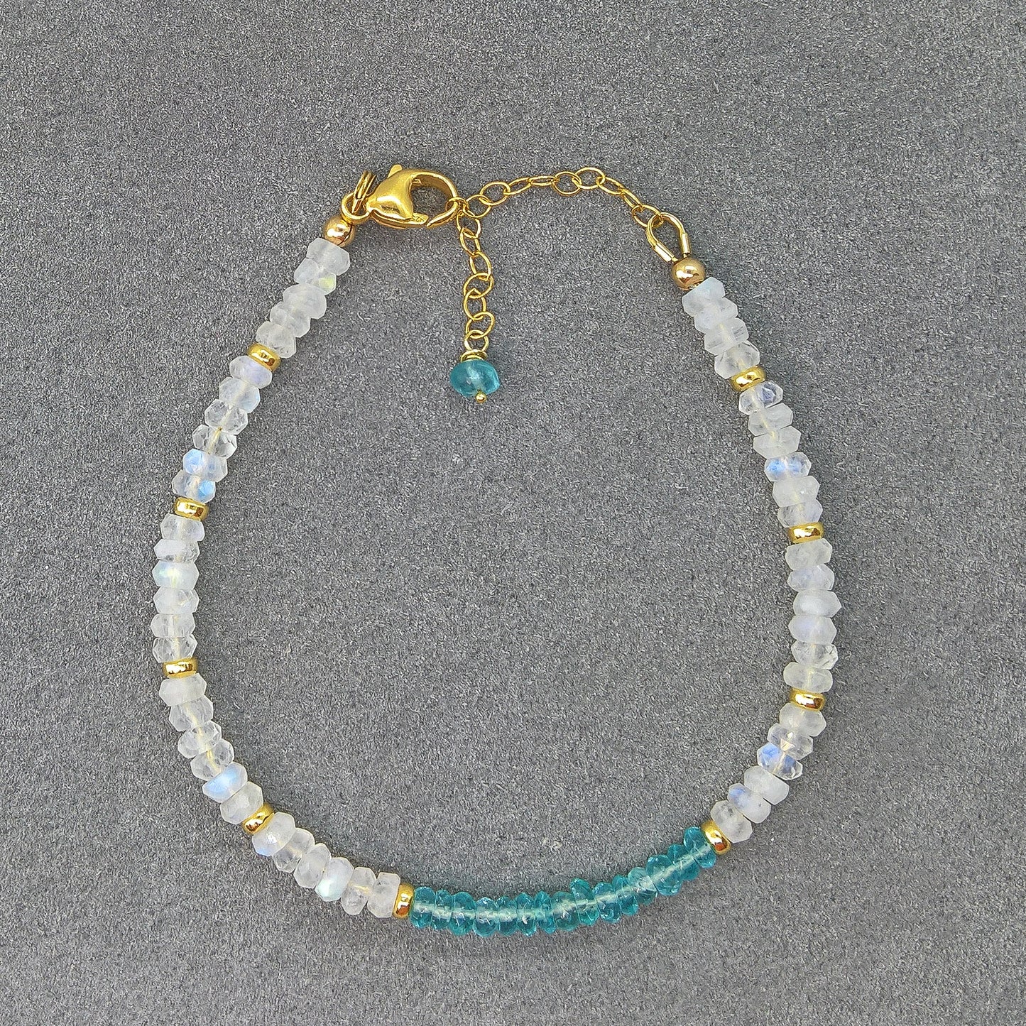 Moonstone apatite adjustable bracelet - dainty stacking bracelet