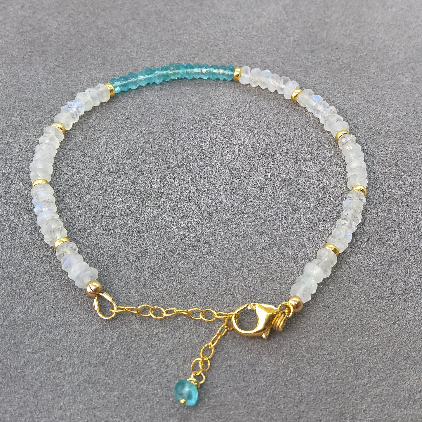 Moonstone apatite adjustable bracelet - dainty stacking bracelet