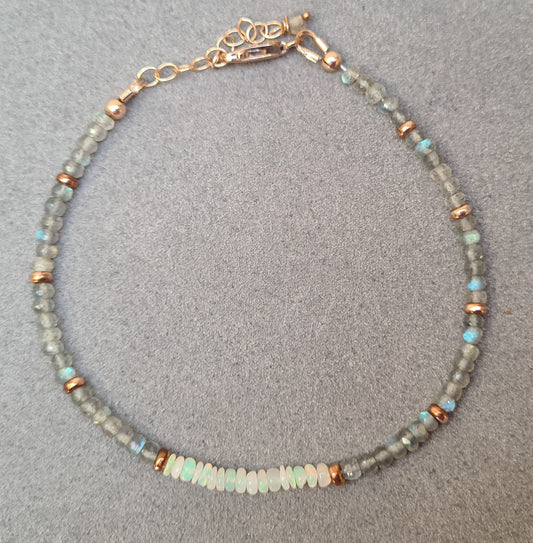 Labradorite and Opal skinny bracelet