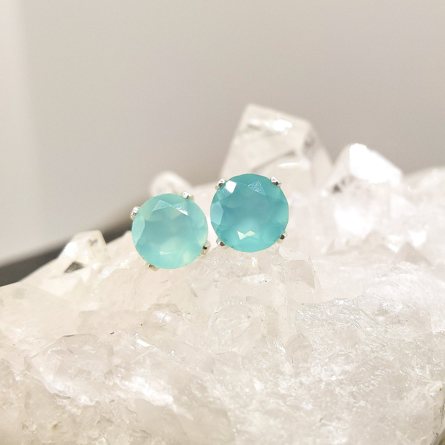 Chalcedony stud earrings in gold filled or sterling silver