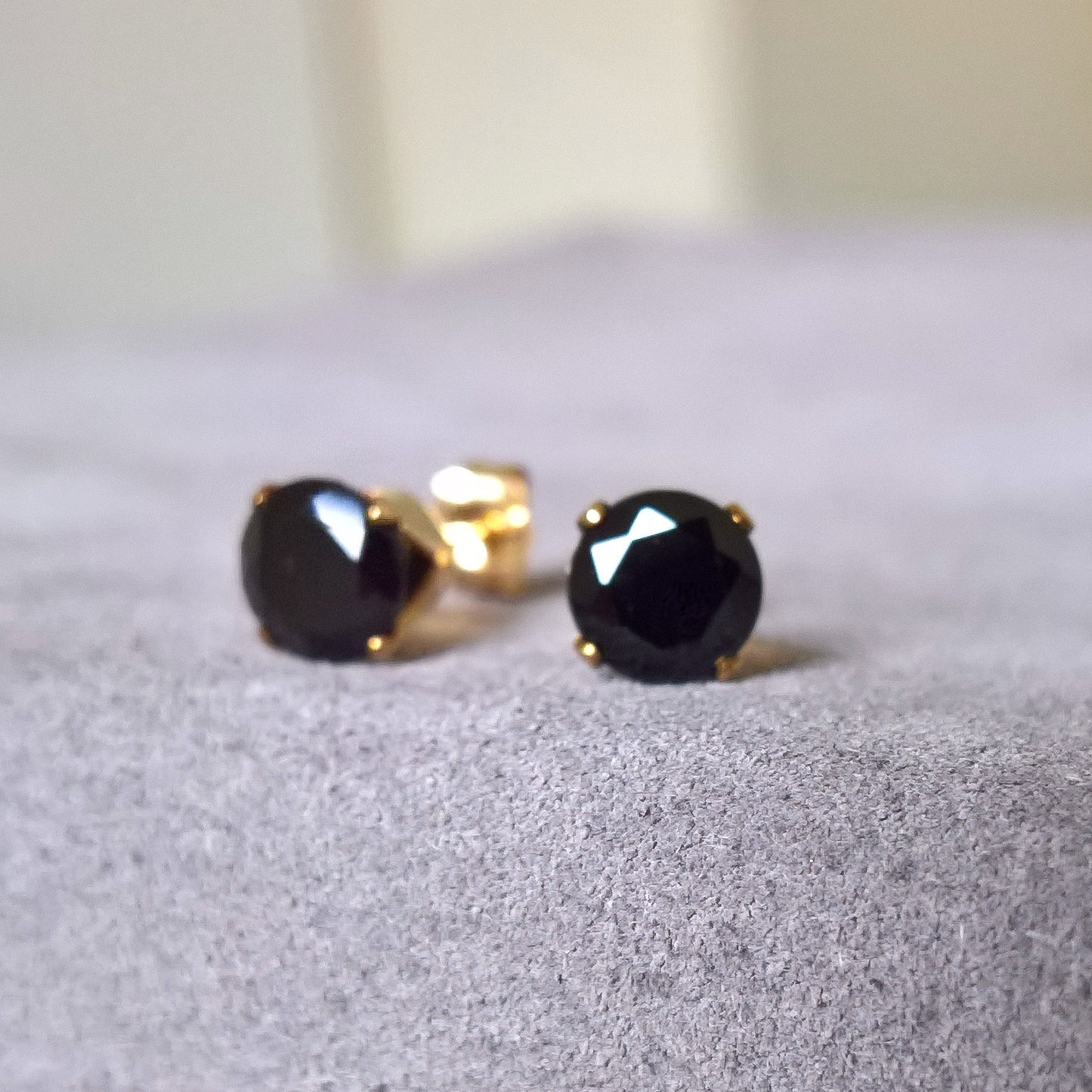Black Spinel stud earrings in gold filled or sterling silver
