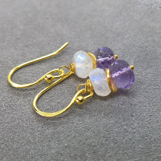 Amethyst and moonstone drop earrings