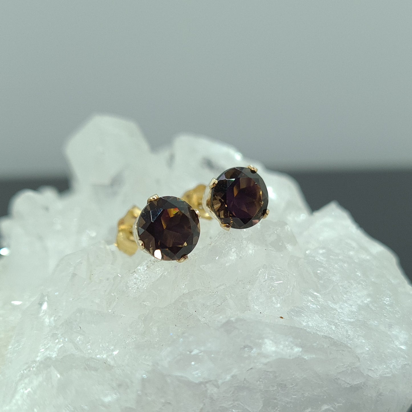 Smoky Quartz stud earrings in gold filled