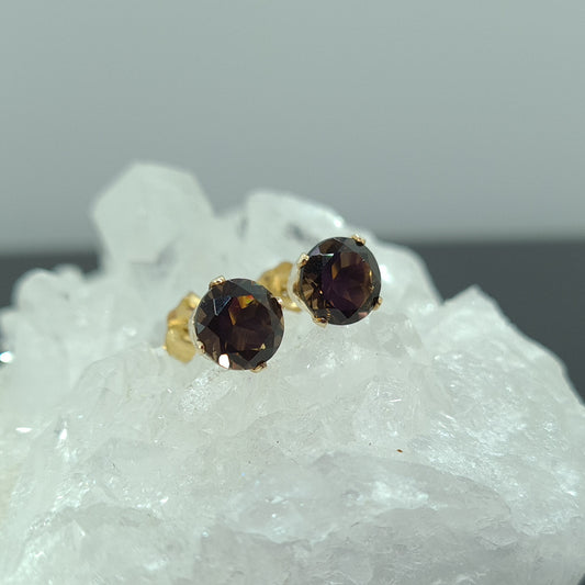 Smoky Quartz stud earrings in gold filled