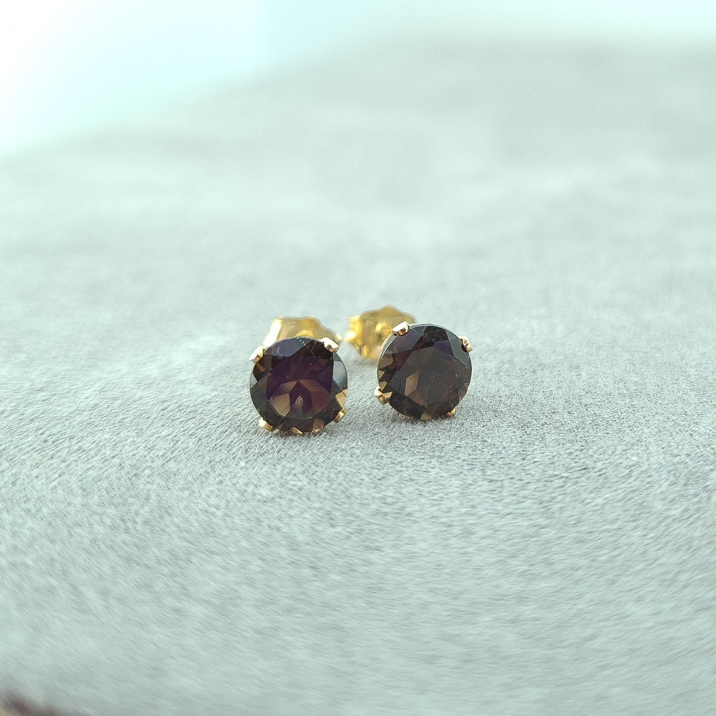 Smoky Quartz stud earrings in gold filled