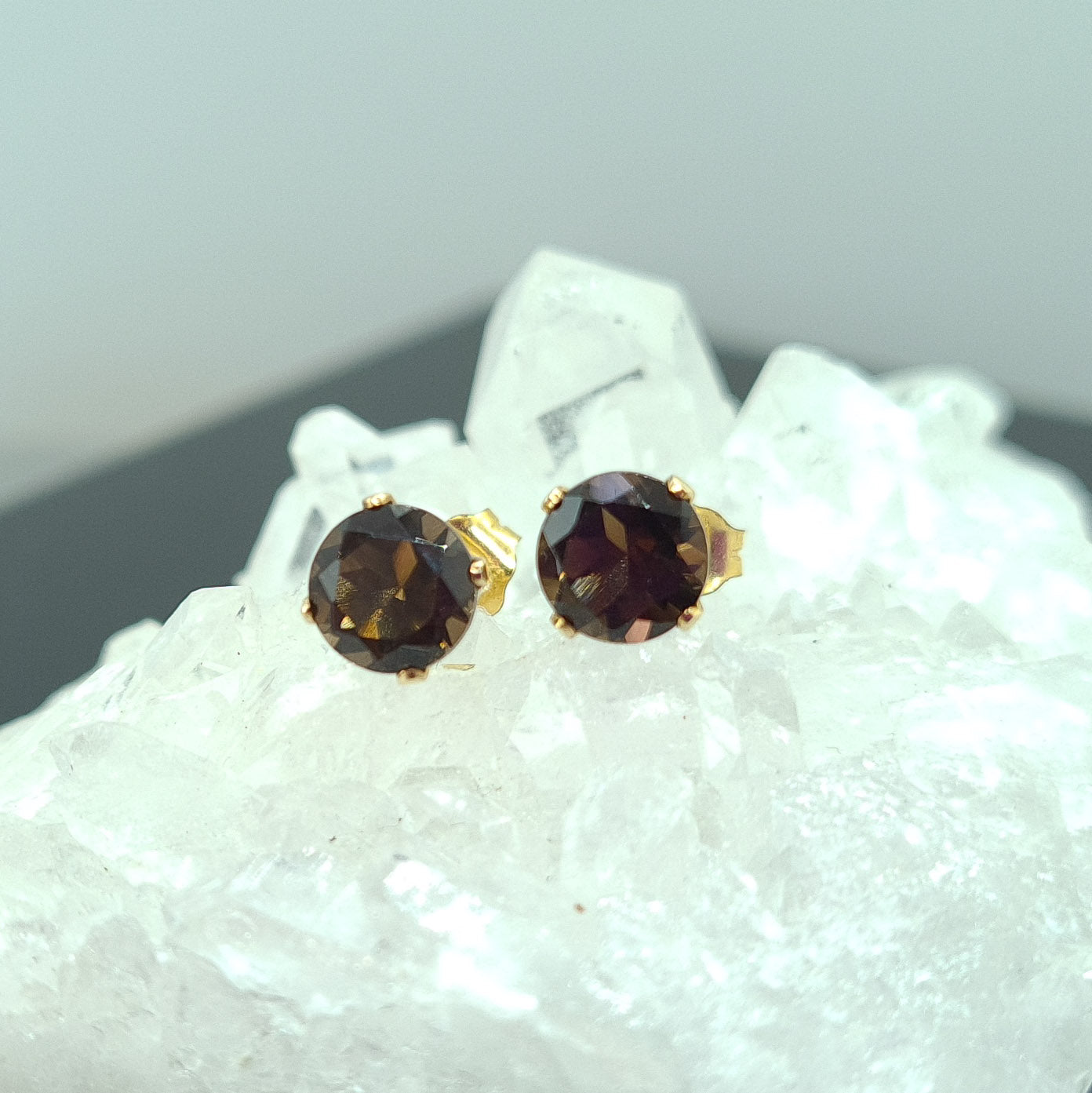Smoky Quartz stud earrings in gold filled