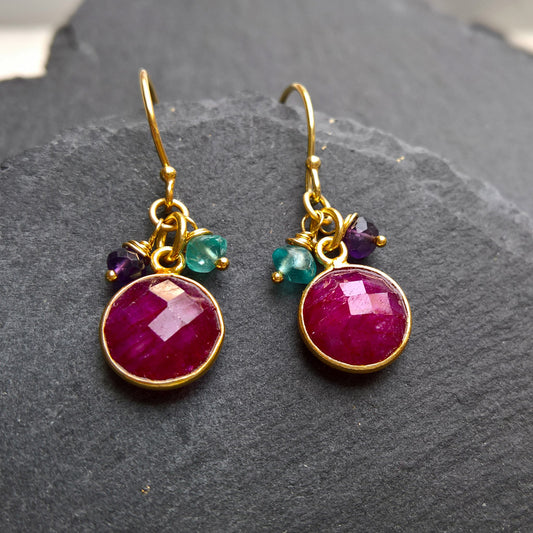 Ruby drop earrings in gold vermeil
