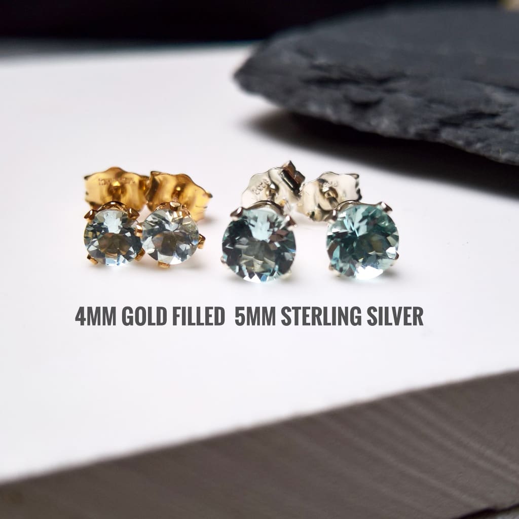 Aquamarine stud earrings in 14k gold filled or sterling silver
