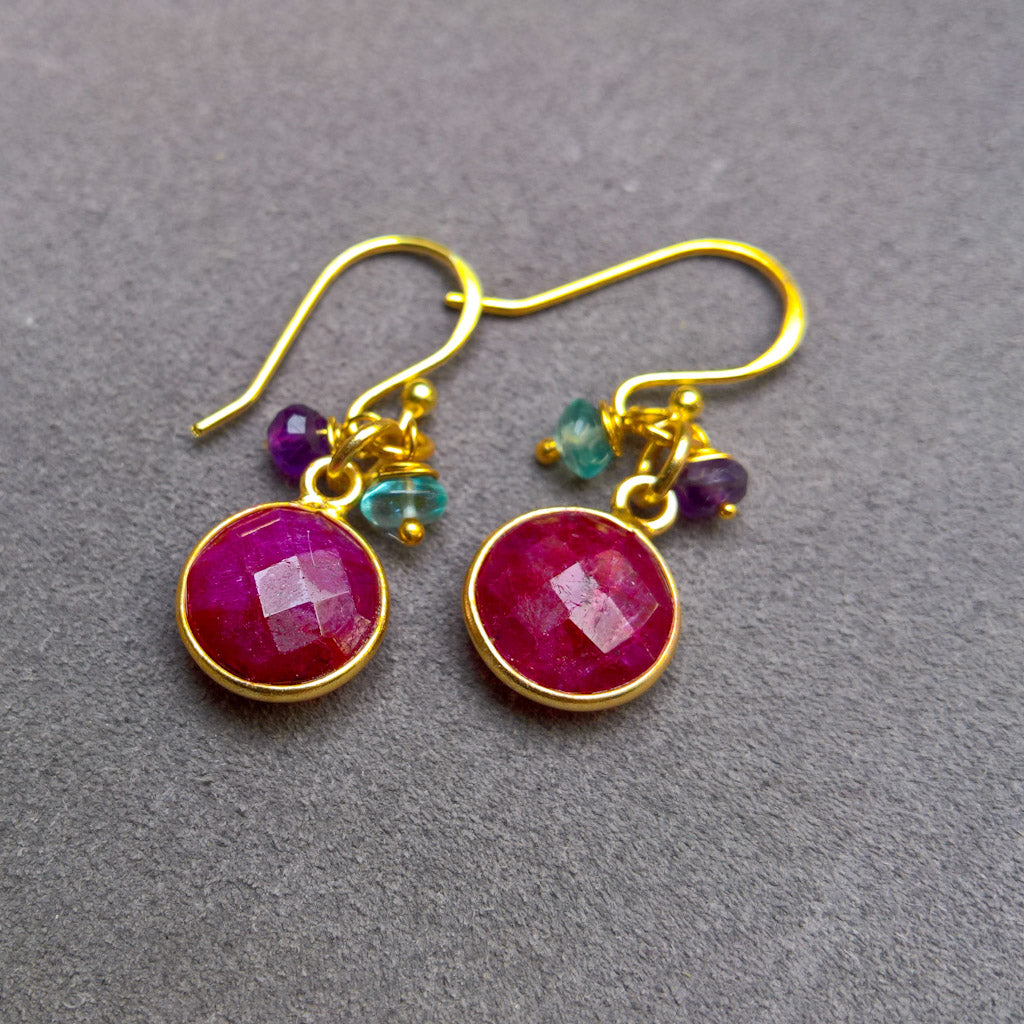 Ruby drop earrings in gold vermeil