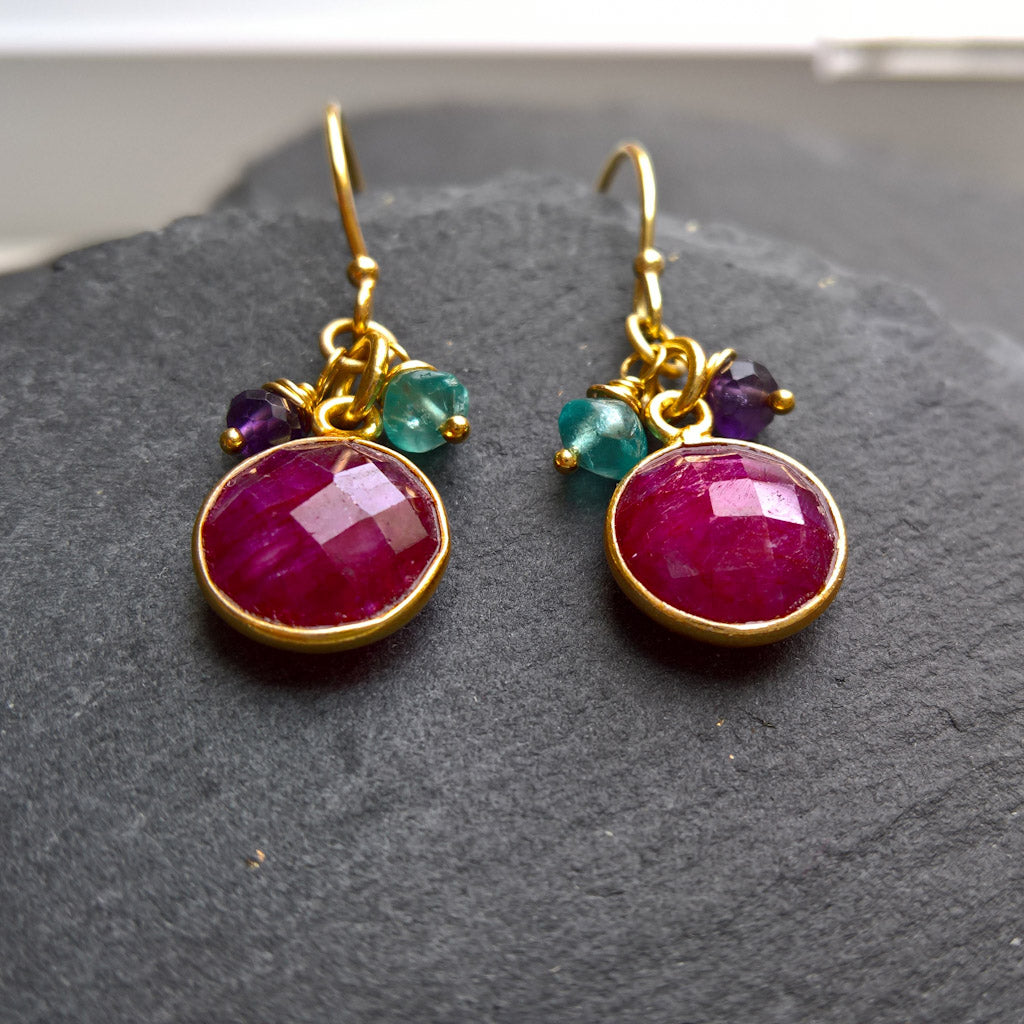 Ruby drop earrings in gold vermeil