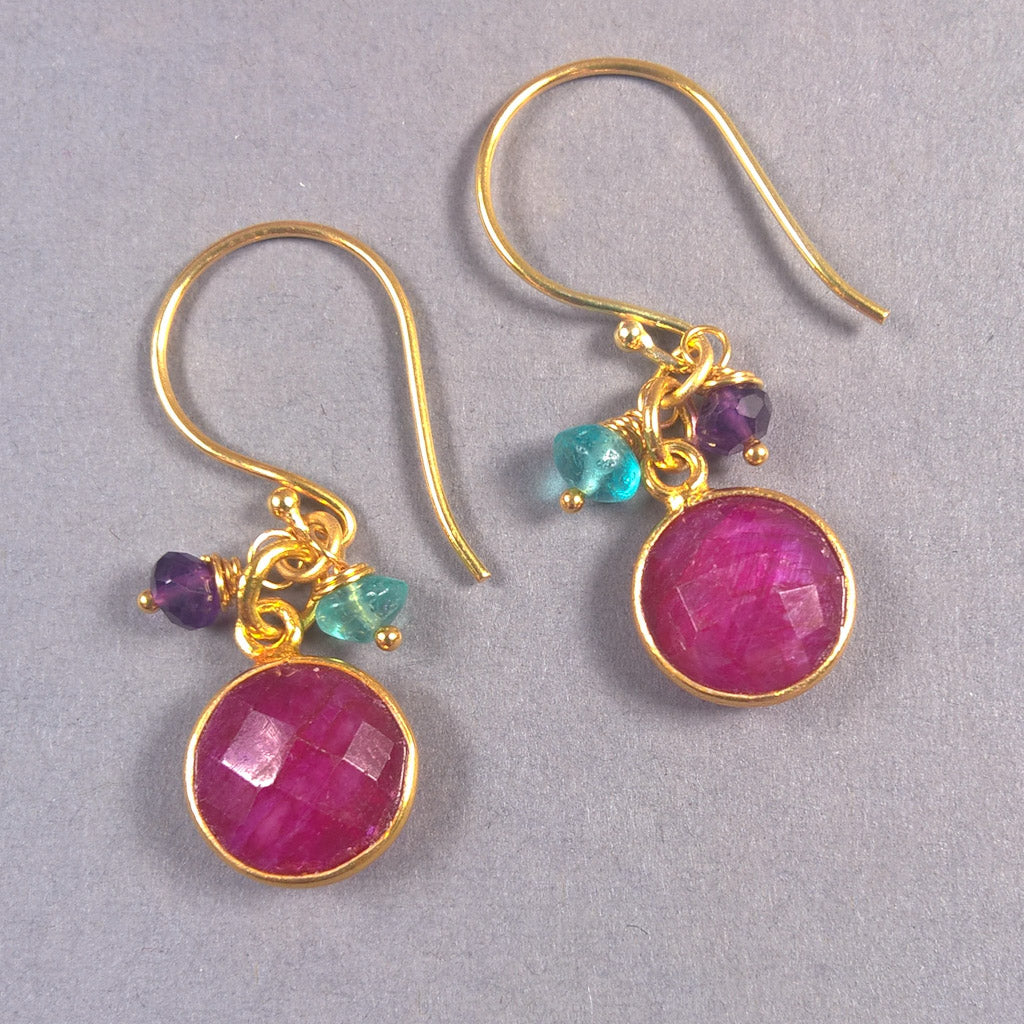 Ruby drop earrings in gold vermeil