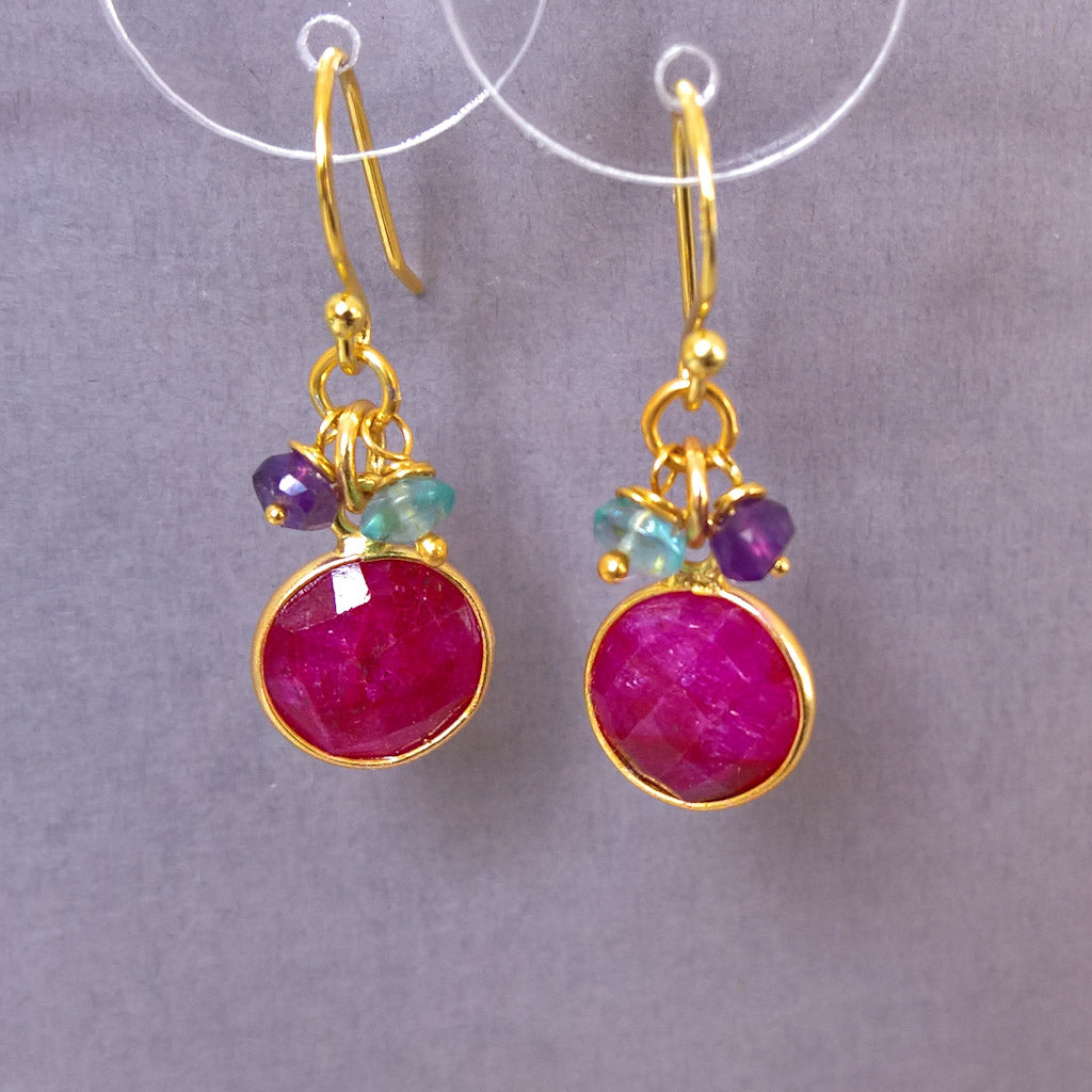 Ruby drop earrings in gold vermeil