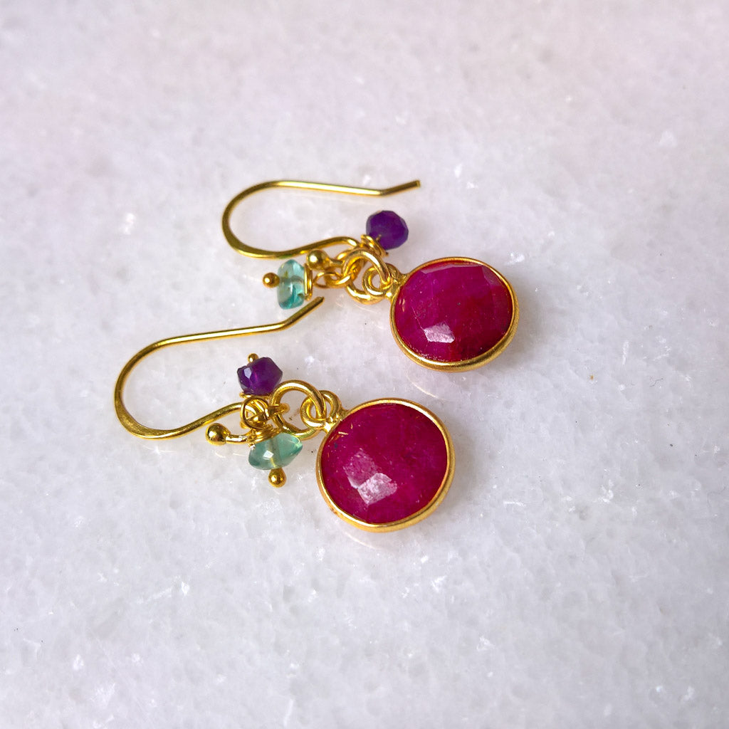 Ruby drop earrings in gold vermeil
