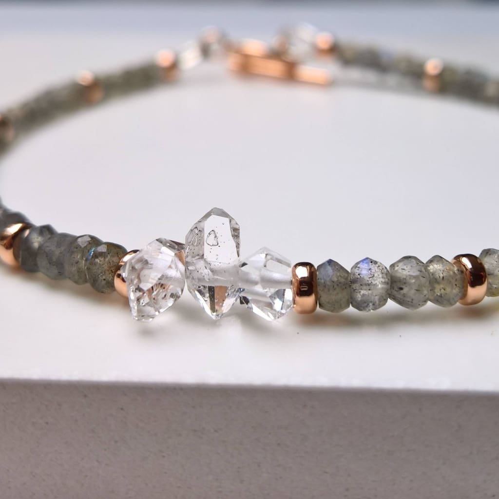 Herkimer and labradorite dainty rose gold bracelet