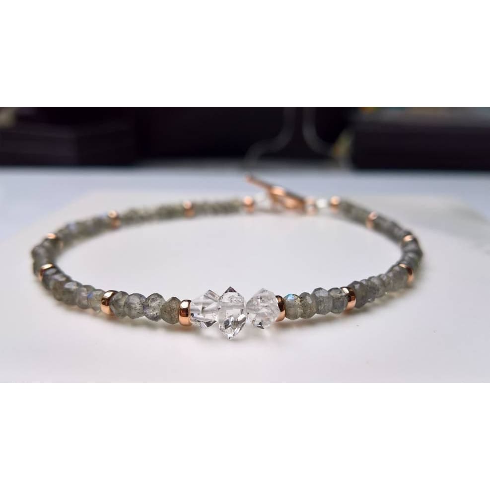 Herkimer and labradorite dainty rose gold bracelet