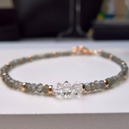 Herkimer and labradorite dainty rose gold bracelet