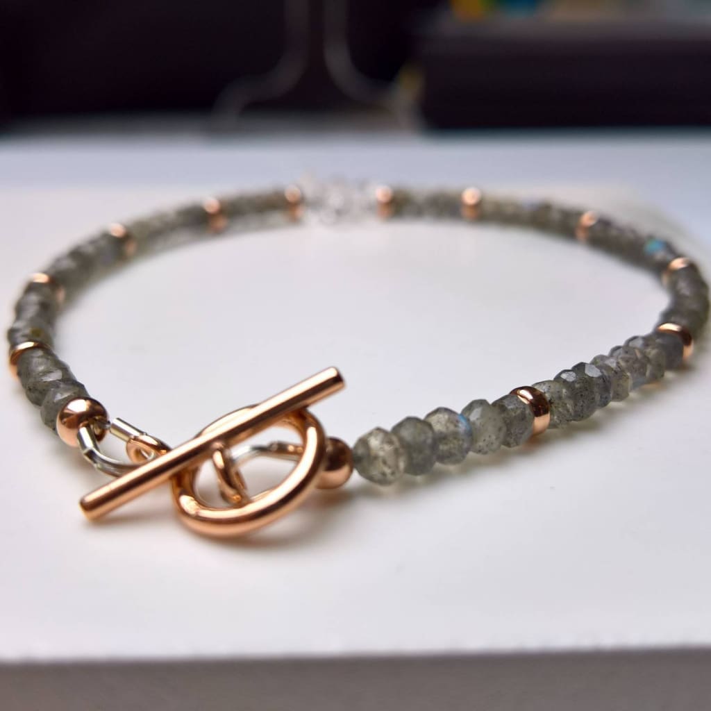 Herkimer and labradorite dainty rose gold bracelet