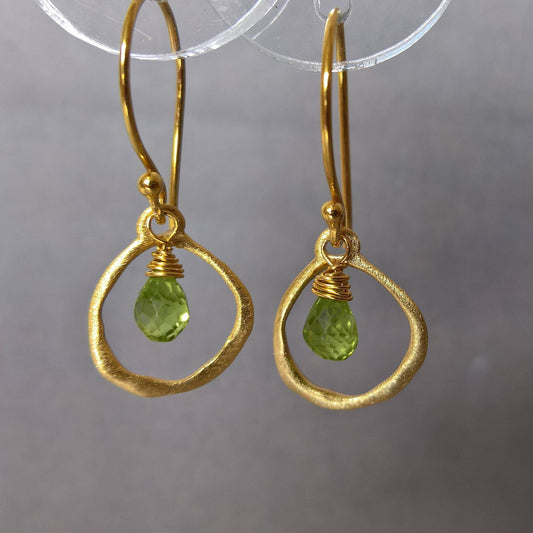 Close up of pair of peridot drop earrings - Marie Nicole Bijoux