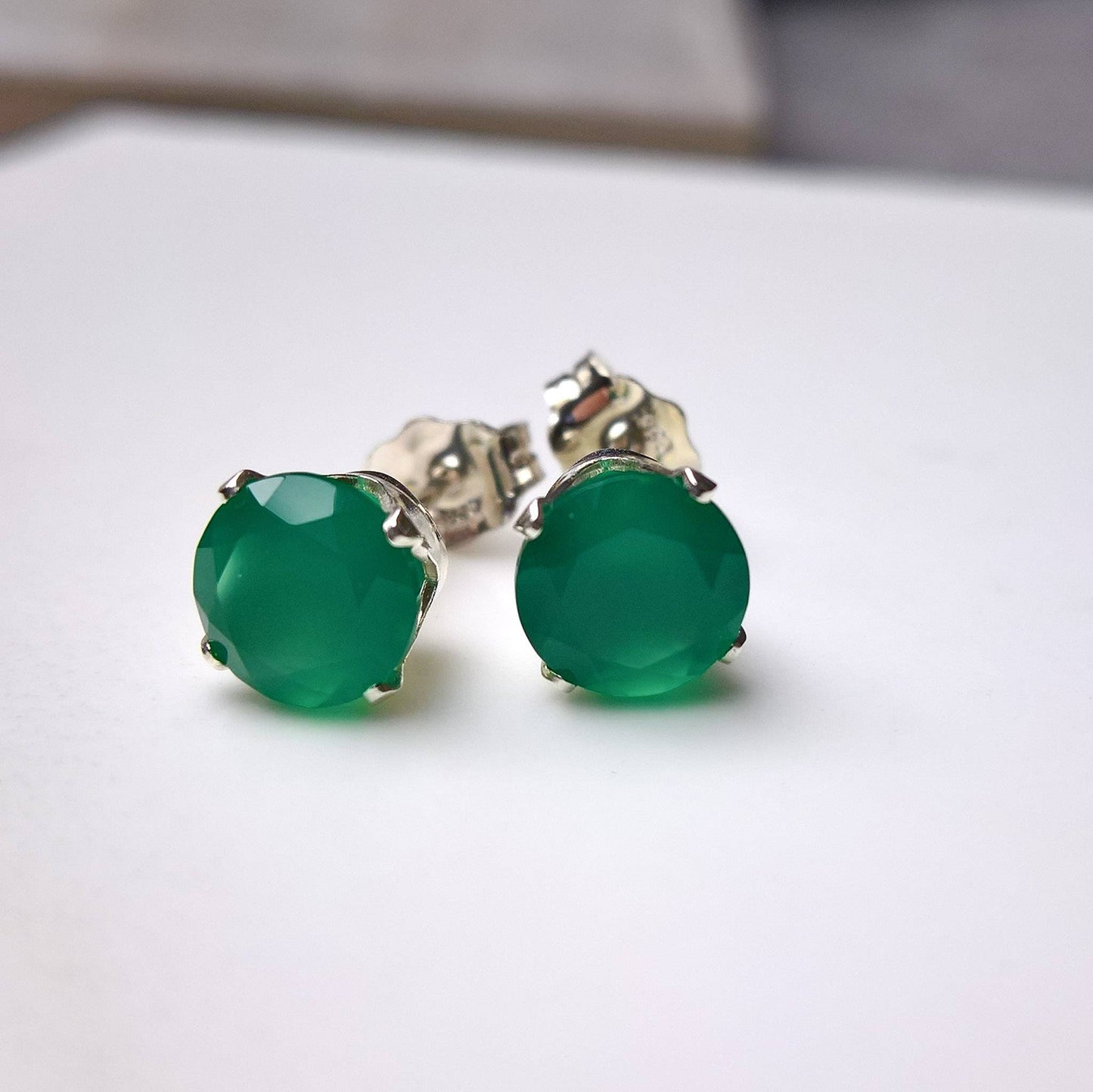 Green onyx stud earrings - Sterling Silver or Gold Fill 6mm