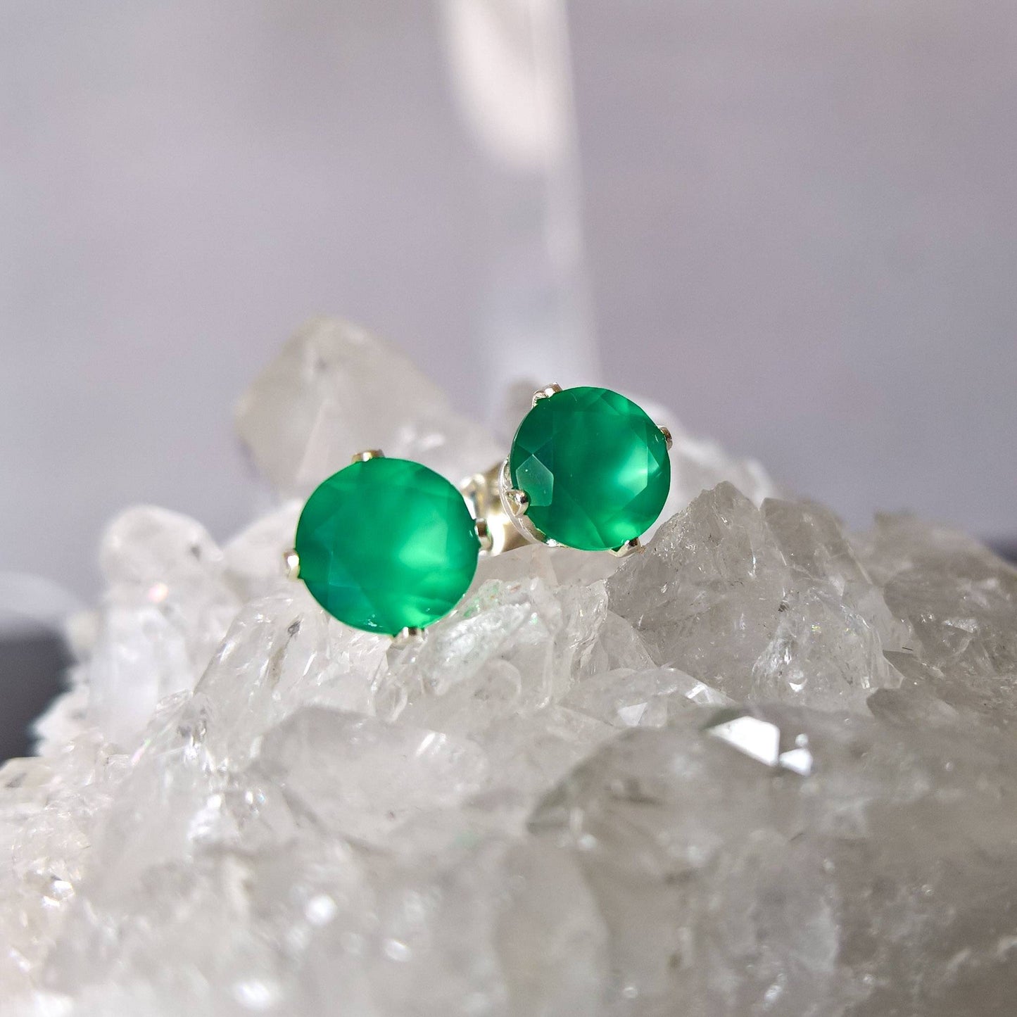 Green onyx stud earrings - Sterling Silver or Gold Fill 6mm