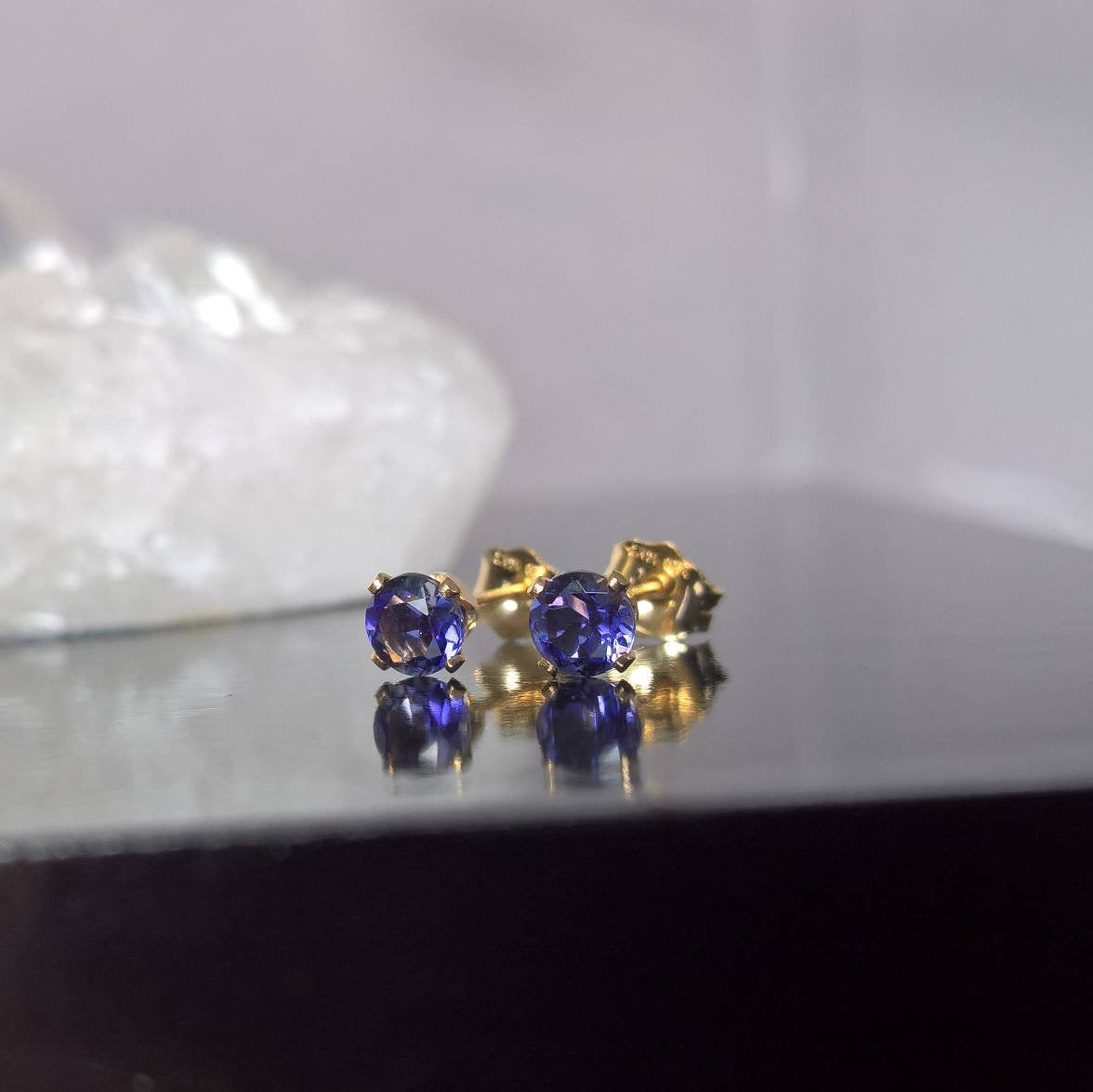 Iolite earrings stud - sterling silver or gold fill 4mm size