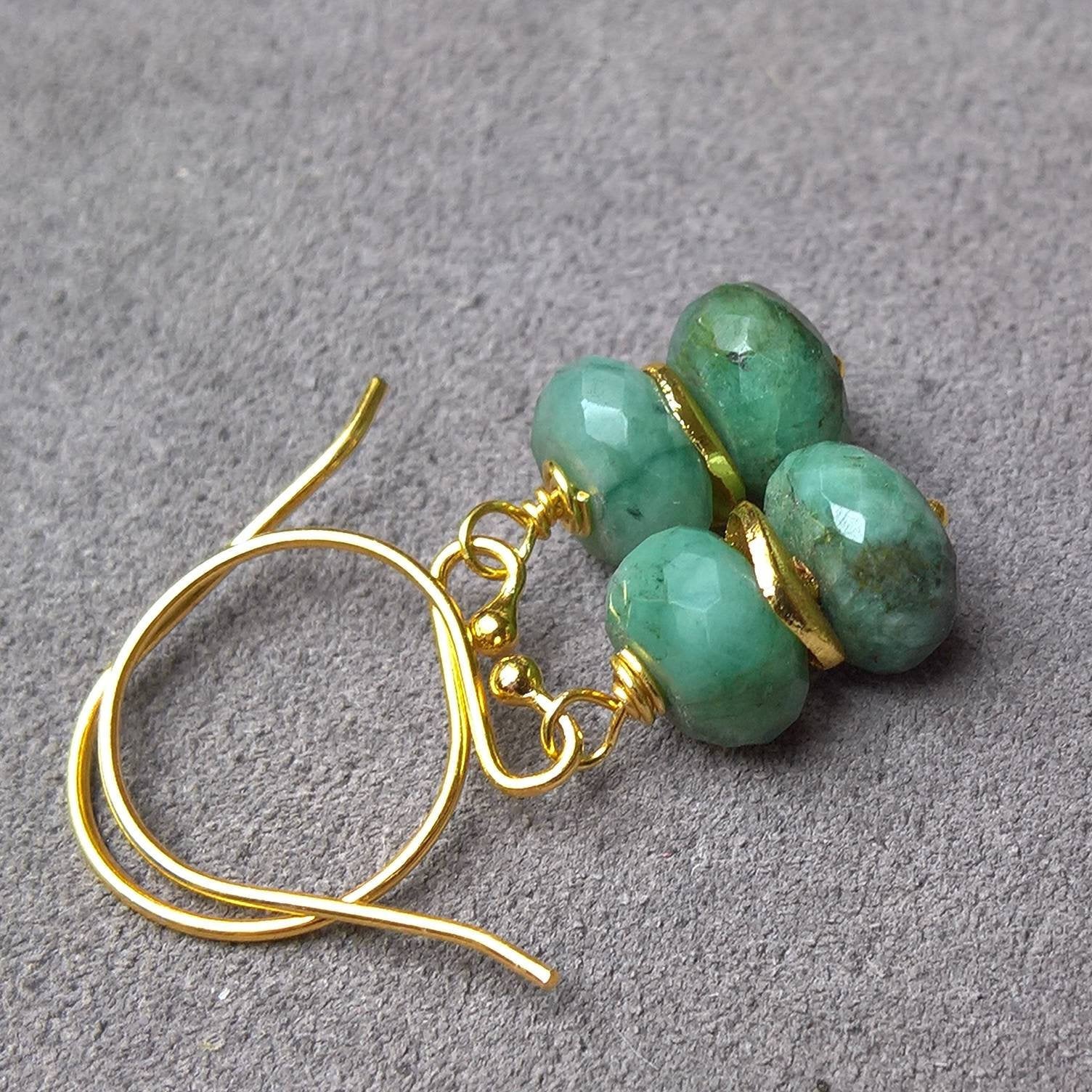 Raw emerald earrings in gold vermeil silver