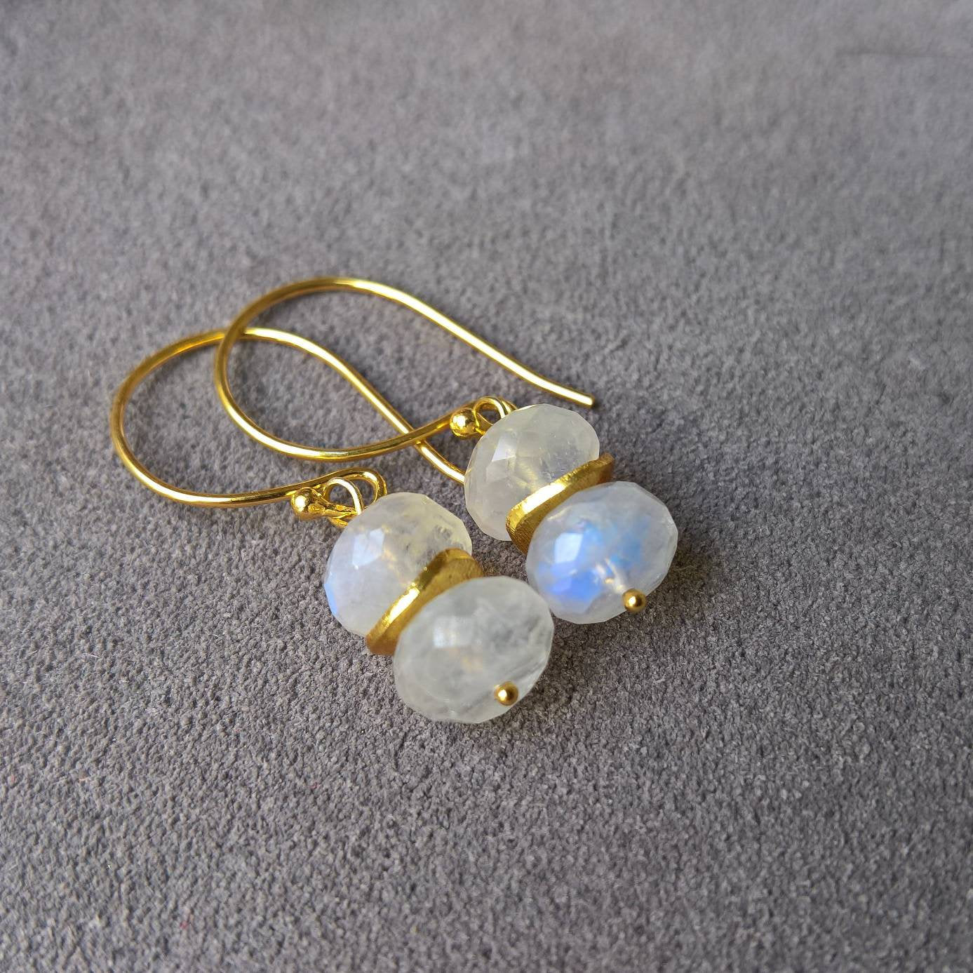 Rainbow moonstone drop earrings in gold vermeil