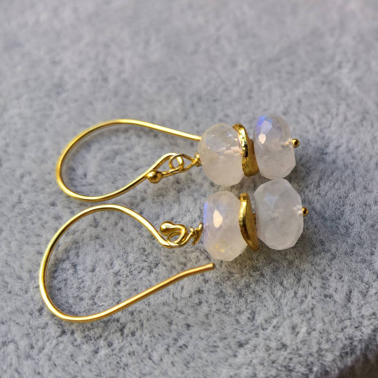 Rainbow moonstone drop earrings in gold vermeil