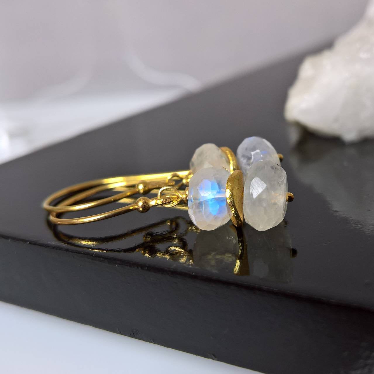 Rainbow moonstone drop earrings in gold vermeil