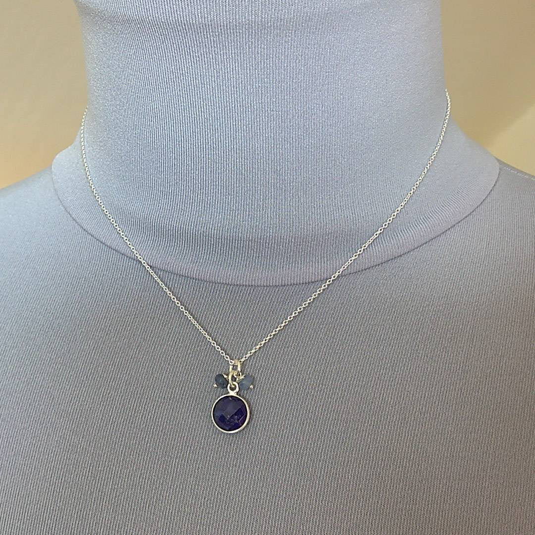 Blue sapphire pendant necklace in sterling silver