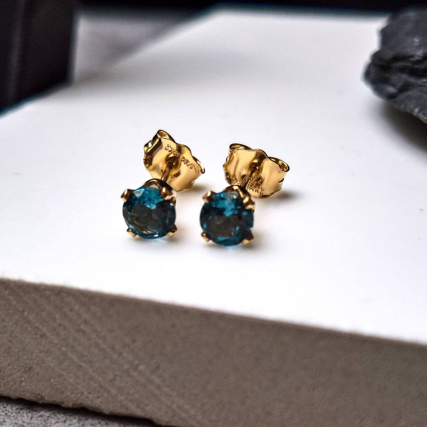 London blue topaz stud earrings - 4mm stud earrings silver or gold
