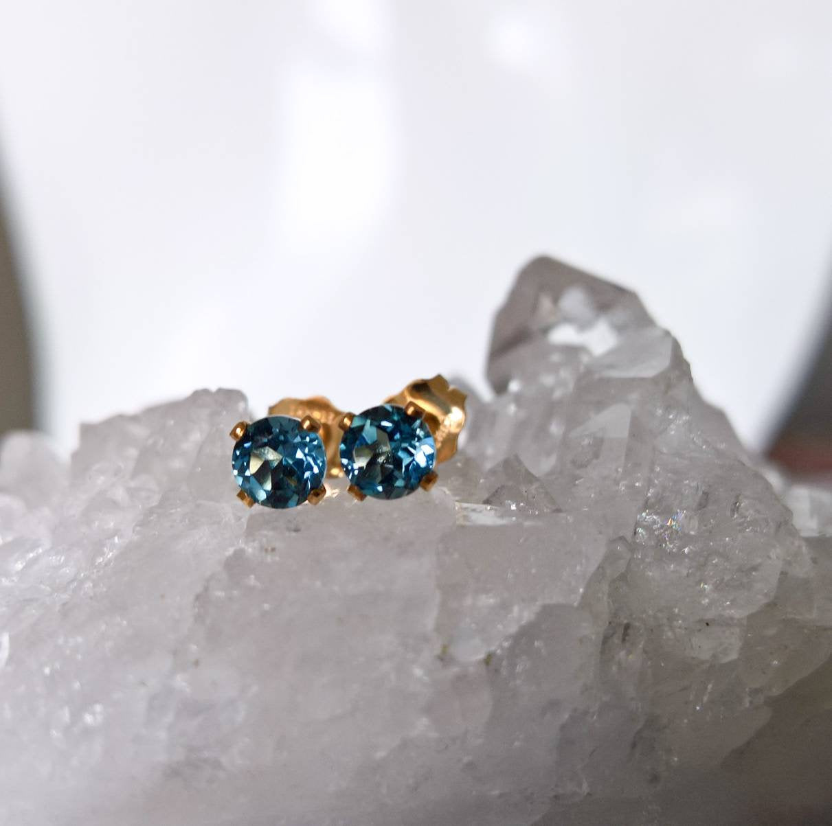 London blue topaz stud earrings - 4mm stud earrings silver or gold
