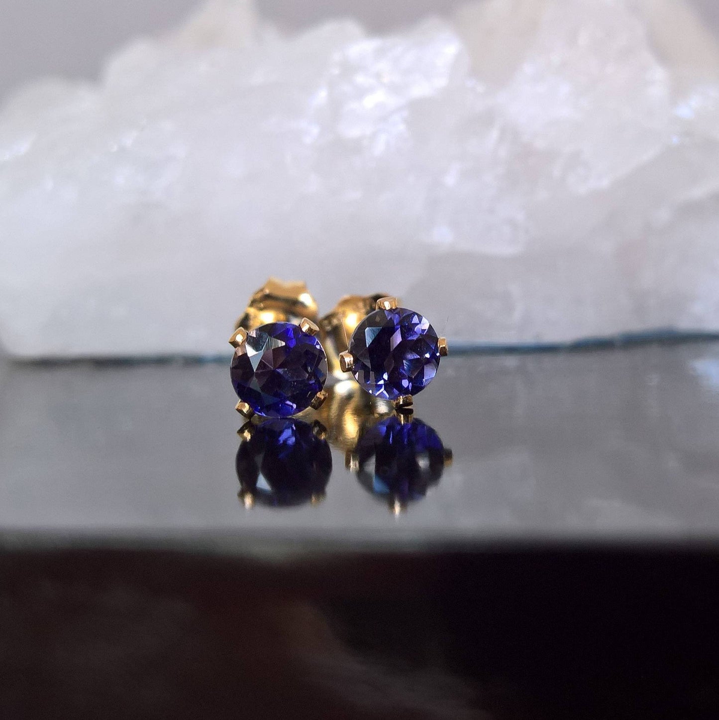Iolite earrings stud - sterling silver or gold fill 4mm size