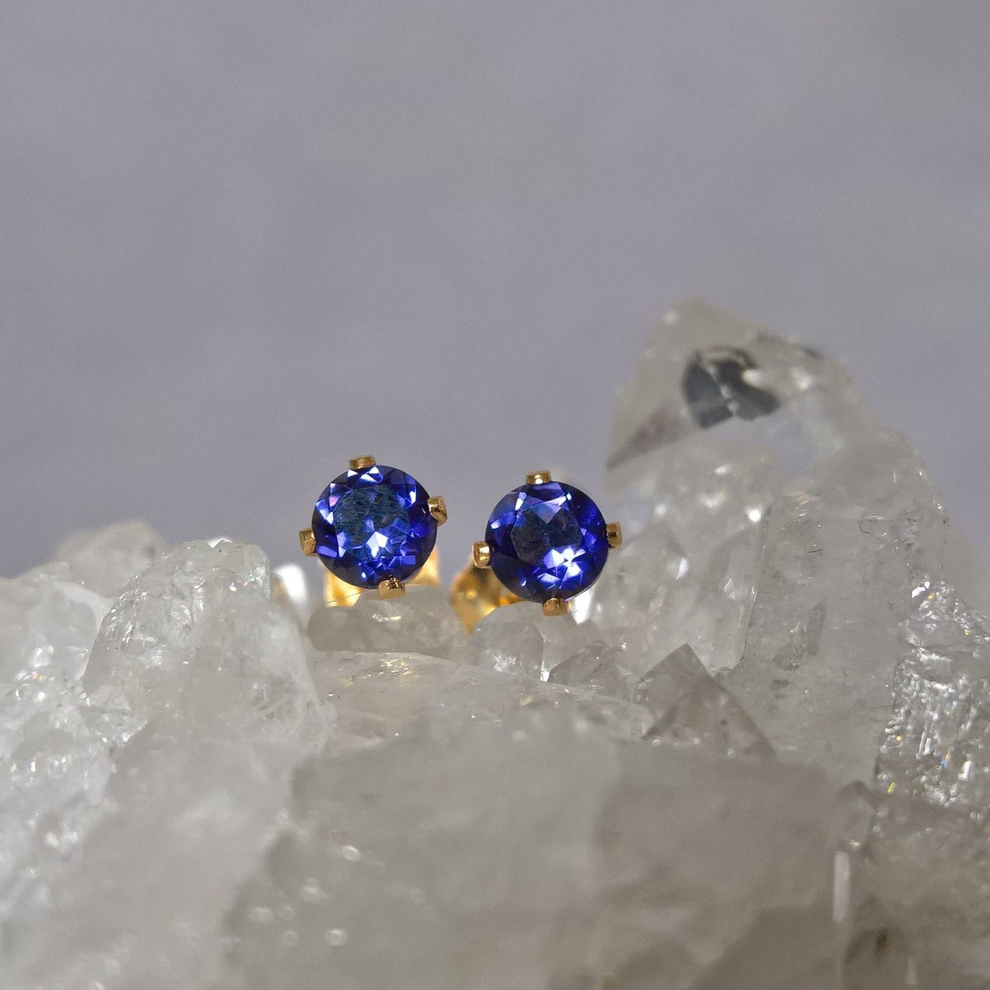 Iolite earrings stud - sterling silver or gold fill 4mm size
