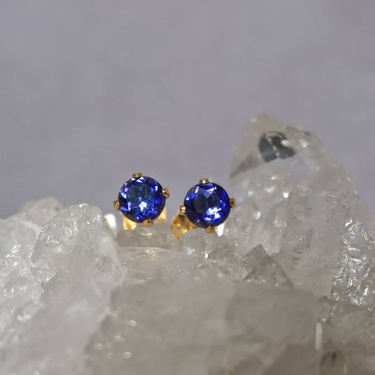 Iolite earrings stud - sterling silver or gold fill 4mm size
