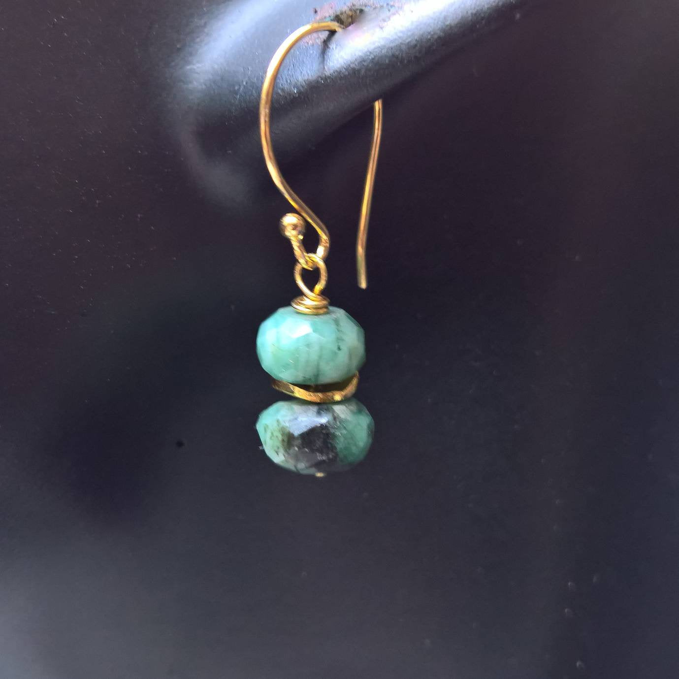 Raw emerald earrings in gold vermeil silver