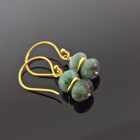 Raw emerald earrings in gold vermeil silver