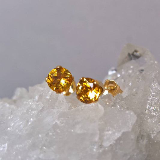Citrine stud earrings in gold fill - 5mm or 6mm