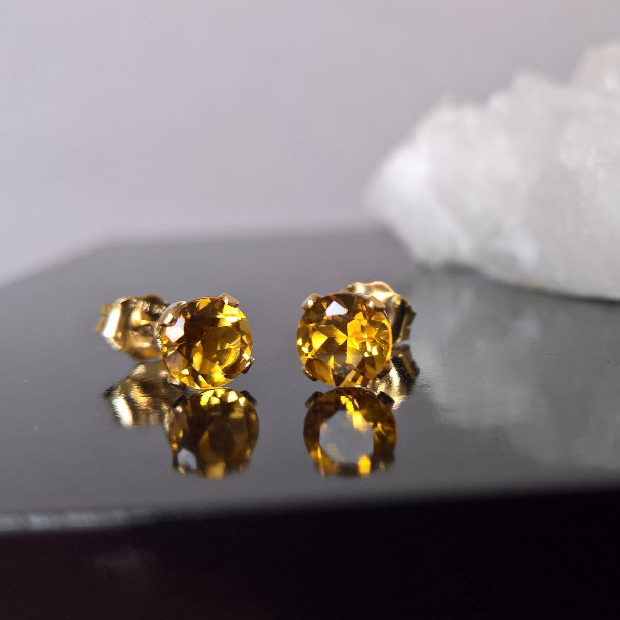 Citrine stud earrings in gold fill - 5mm or 6mm
